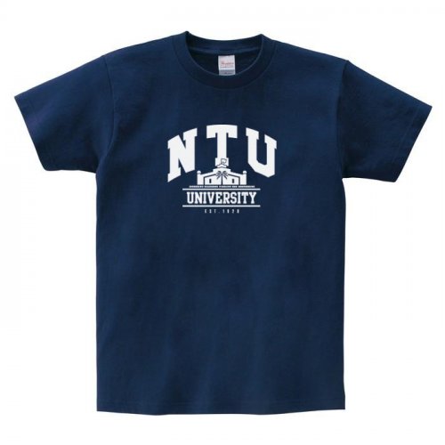 NTU校門美式學院風純棉短T_深藍