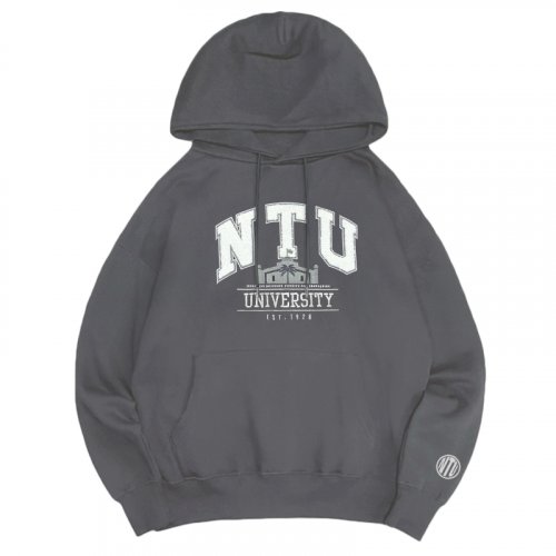 NTU立體毛巾繡校門落肩帽T_摩卡灰