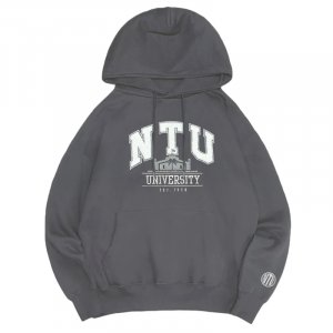 NTU立體毛巾繡校門落肩帽T_摩卡灰