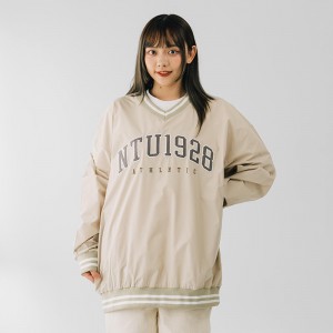 【最後30件，售完不補】NTU美式電繡滑面V領大學T_卡其