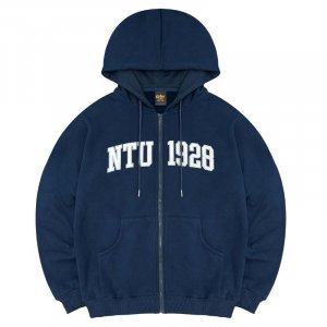 NTU連帽拉鍊立體貼布繡外套_深藍