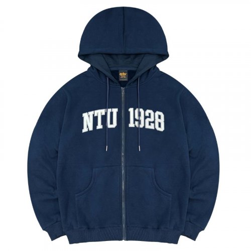 NTU連帽拉鍊立體貼布繡外套_深藍