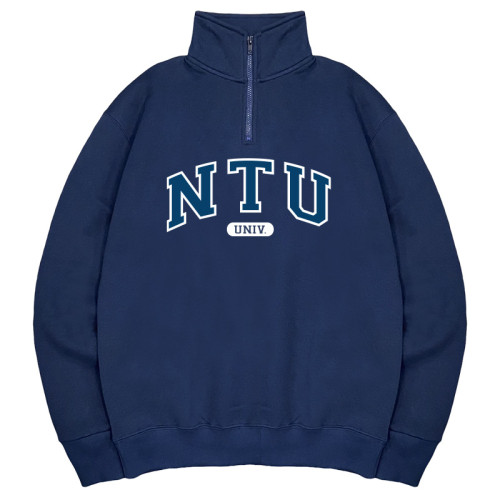 【最後10件，售完不補】NTU經典款美式立領拉鍊大學T_深藍