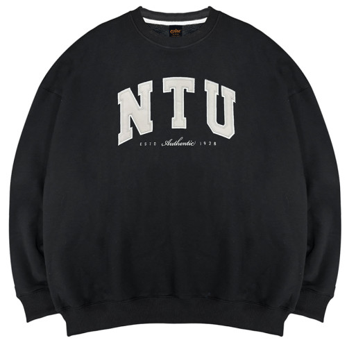 【最後30件，售完不補】NTU立體電繡落肩大學T_經典黑