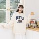 NTU立體毛巾繡萌三寶落肩大學T_奶油白