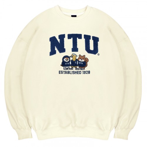 NTU立體毛巾繡萌三寶落肩大學T_奶油白 NTU立體毛巾繡萌三寶落肩大學T_奶油白