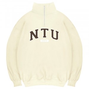 【最後25件,售完不補】NTU經典款美式立領拉鍊大學T_奶油白