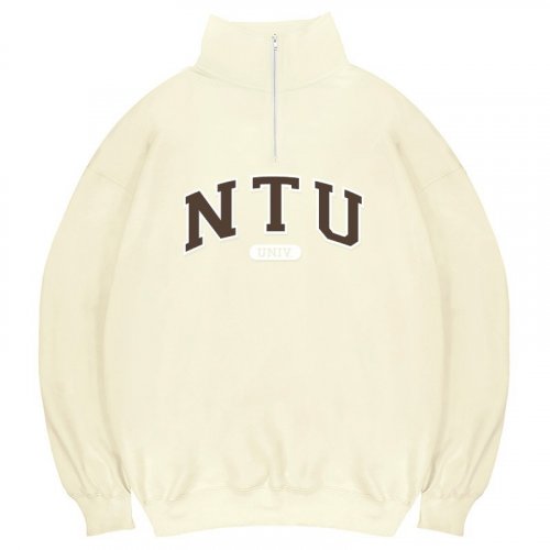 NTU經典款美式立領拉鍊大學T_奶油白