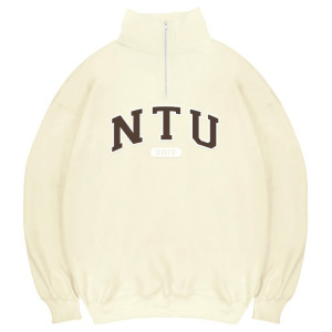NTU經典款美式立領拉鍊大學T_奶油白