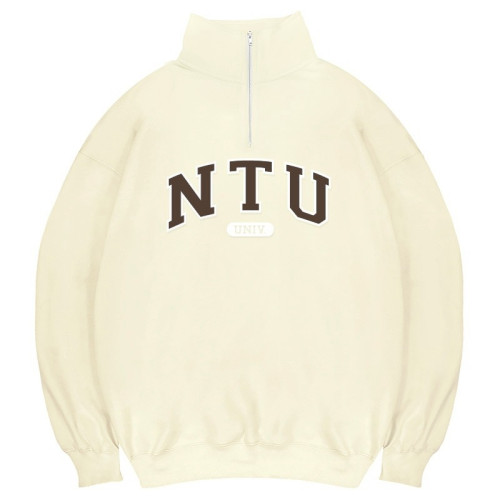 【最後25件，售完不補】NTU經典款美式立領拉鍊大學T_奶油白