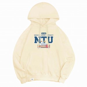 【預購至11/9，12/8陸續出貨】dtto friends合作款_NTU校門限定款_腸太郎＆好鴨落肩帽T_奶油白