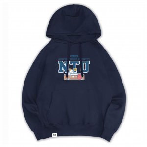 【預購至11/9，12/8陸續出貨】dtto friends合作款_NTU校門限定款_腸太郎＆好鴨落肩帽T_深藍