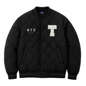 NTU菱格衍縫鋪棉外套_經典黑
