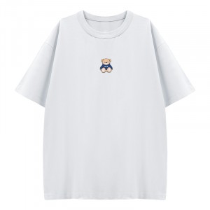 【售完不補】NTU帽T小熊刺繡寬版短T_白