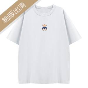 【售完不補】NTU帽T小熊刺繡寬版短T_白