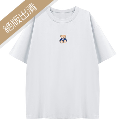 【售完不補】NTU帽T小熊刺繡寬版短T_白