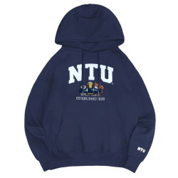 NTU立體毛巾繡萌三寶落肩帽T_經典藍