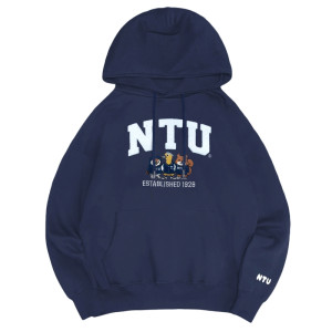 NTU立體毛巾繡萌三寶落肩帽T_經典藍