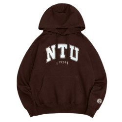 NTU立體毛巾繡落肩帽T_可可棕