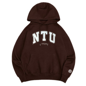 NTU立體毛巾繡落肩帽T_可可棕