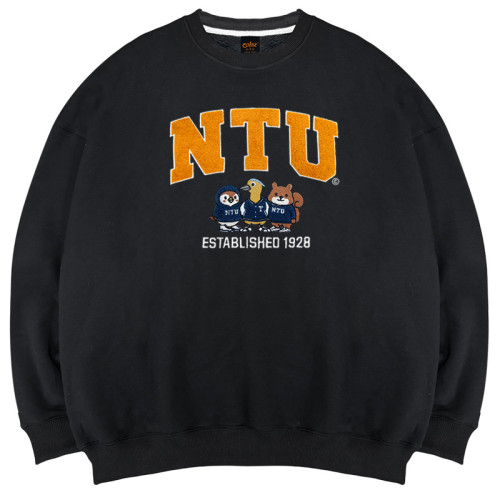 NTU立體毛巾繡萌三寶落肩大學T_經典黑
